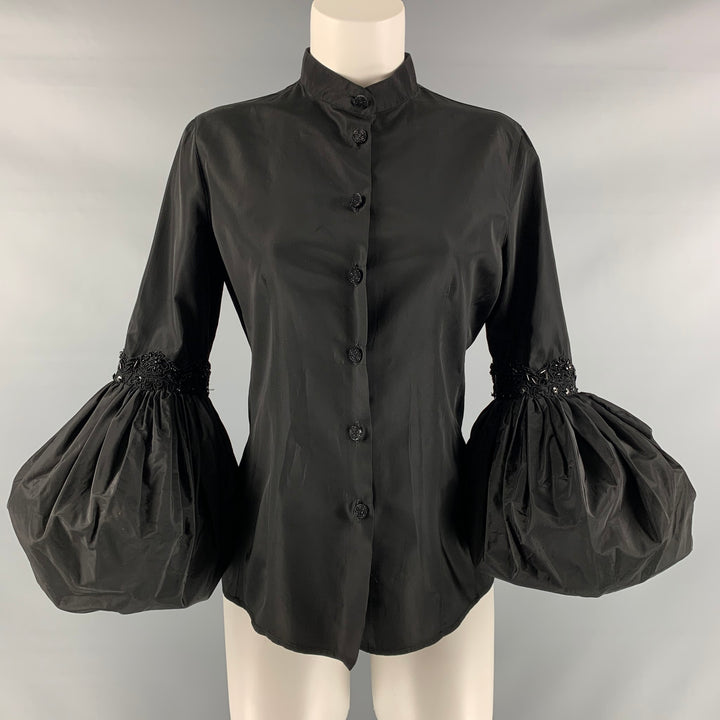 EMPORIO ARMANI Size 10 Black Acetate Blend Beaded Blouse