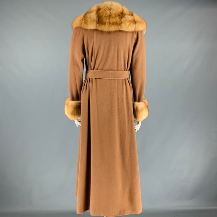 VINTAGE Size M Camel Cashmere Fur Belted Coat