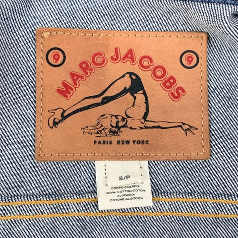 MARC JACOBS Size S Indigo Denim Contrast Stitch Pin Charms Sequin Mermaid Jacket