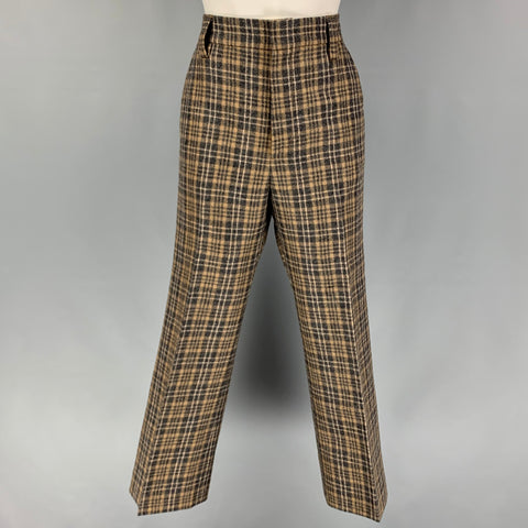 MARC JACOBS Size 6 Grey Taupe Wool Blend Plaid Wide Leg Dress Pants