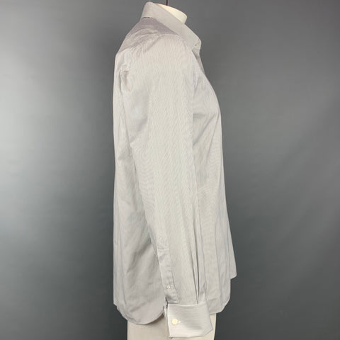 TOM FORD Size XL White & Black Pinstripe Cotton Button Up Long Sleeve Shirt