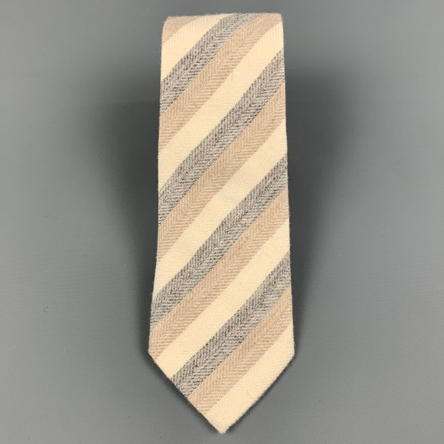 SUITSUPPLY Size S Cream Grey Taupe Diagonal Stripe Wool / Silk Tie