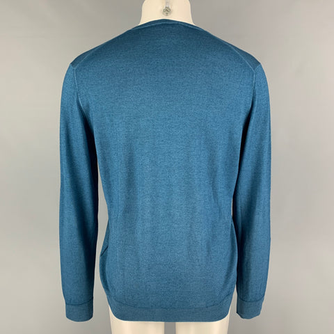 PRADA Size XL Blue Wool Silk Crew-Neck Pullover
