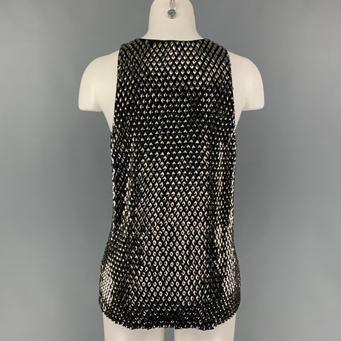 GUCCI Talla 4 Top de vestido sin mangas de seda con cuentas plateadas y negras