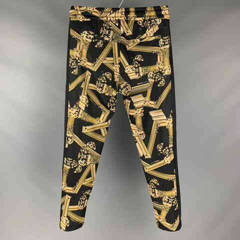 VERSACE JEANS Size XS Black Gold Print Cotton Polyester Casual Pants