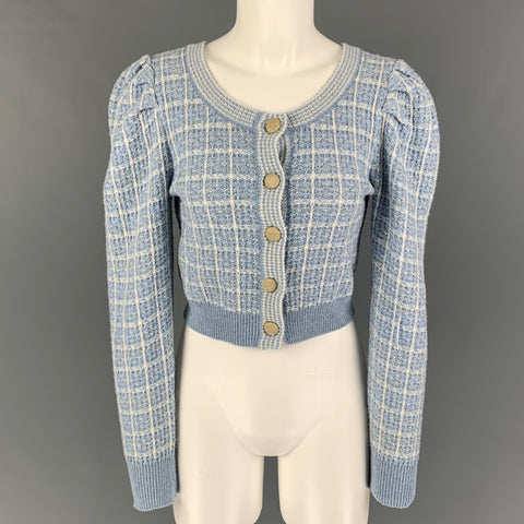 LOVE SHACK FANCY Size S Light Blue White Nylon Blend Textured Cardigan