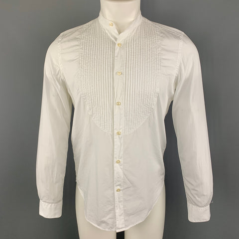 OFFICINE GENERALE Camisa de manga larga con cuello Nehru de algodón blanco Talla S