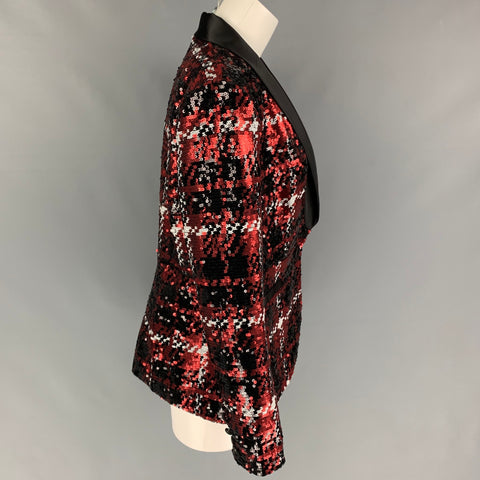 L'AGENCE Size 8 Black Red Polyester Sequined Jacket