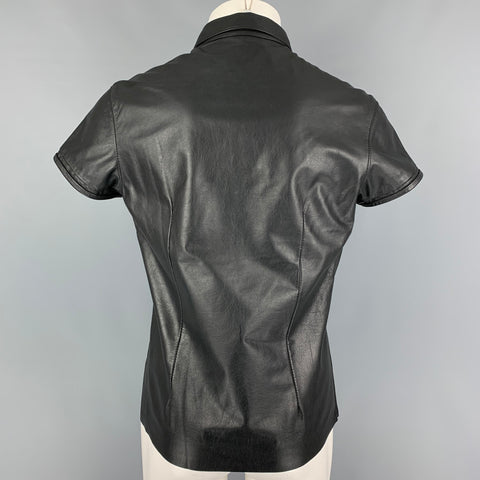 MR. S LEATHER Size L Black Leather Short Sleeve Shirt