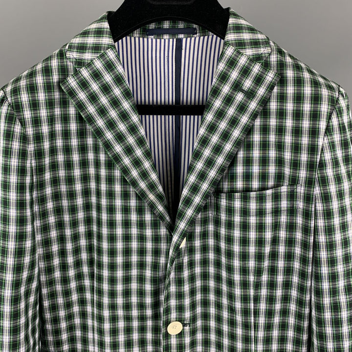 SHIPS Size 34 Green Black & White Plaid Cotton Notch Lapel Sport Coat