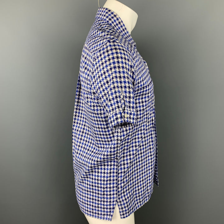 JOHN BARTLETT Size S Blue & White Geometric Cotton Button Up Short Sleeve Shirt