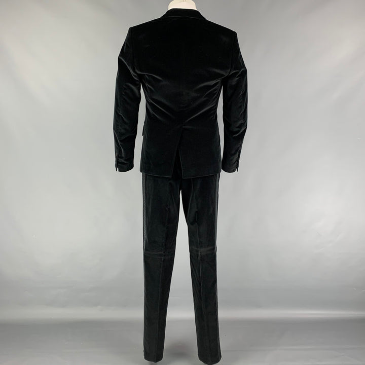 DOLCE & GABBANA Size 40 R Black Velvet Double Breasted 3 Piece Suit