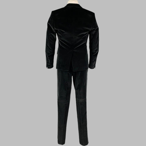 DOLCE & GABBANA Size 40 R Black Velvet Double Breasted 3 Piece Suit