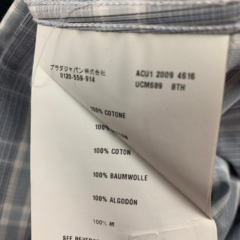 PRADA Size L Grey Light Blue Plaid Cotton Patch Pocket Long Sleeve Shirt