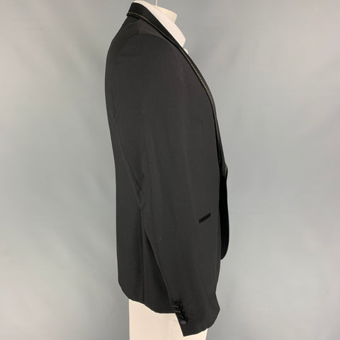 LANVIN Size 44 Black Gold Contrast Stitch Wool Shawl Collar Sport Coat