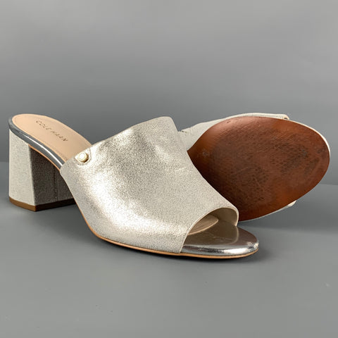 COLE HAAN Size 8 Silver Leather Peep Toe Sandals