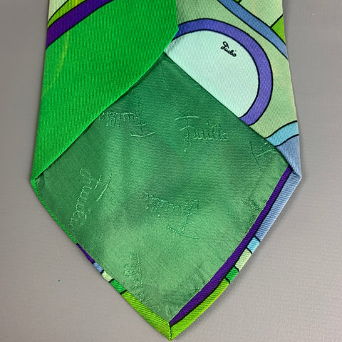 EMILIO PUCCI Cravate en soie imprimée vert violet