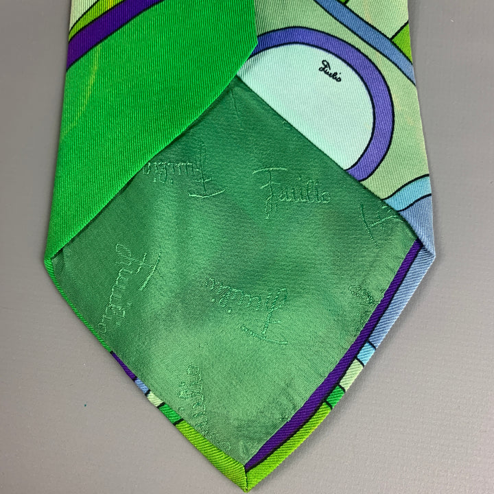 EMILIO PUCCI Green Purple Print Silk Tie