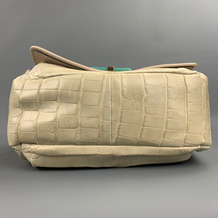 MARC JACOBS Pastel Mint Green Crocodile Embossed Leather Stone Crossbody