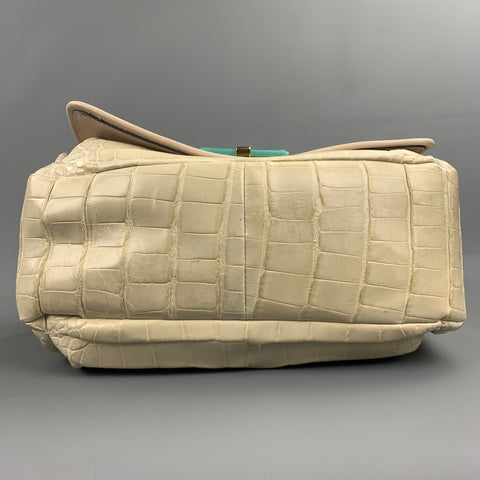 MARC JACOBS Pastel Mint Green Crocodile Embossed Leather Stone Crossbody