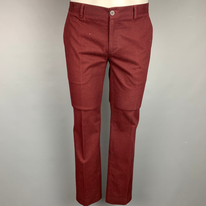 ETRO Size 32 Burgundy & Black Cotton Narrow Leg Dress Pants