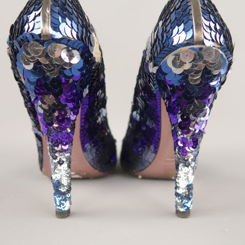 MIU MIU Size 10 Navy & Silver Purple Sequin Pumps