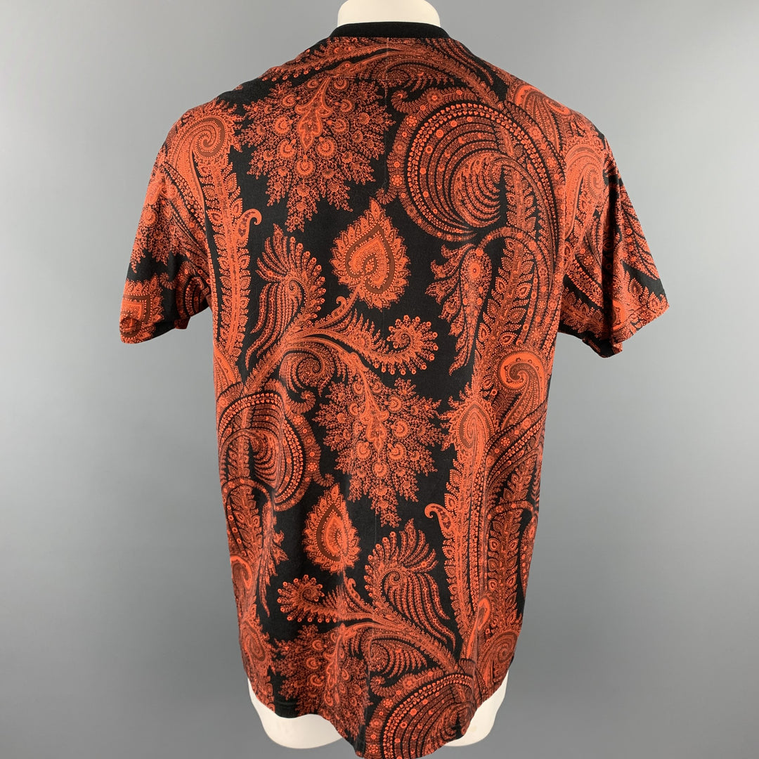GIVENCHY Size S Black & Orange Mixed Fabrics Cotton Crew-Neck T-shirt