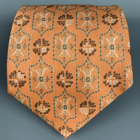 ERMENEGILDO ZEGNA Orange Beige Abstract Silk Tie