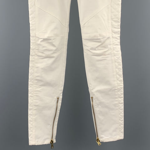 PIERRE BALMAIN Size 27 Cream Quilted Cotton Drawstring Casual Pants