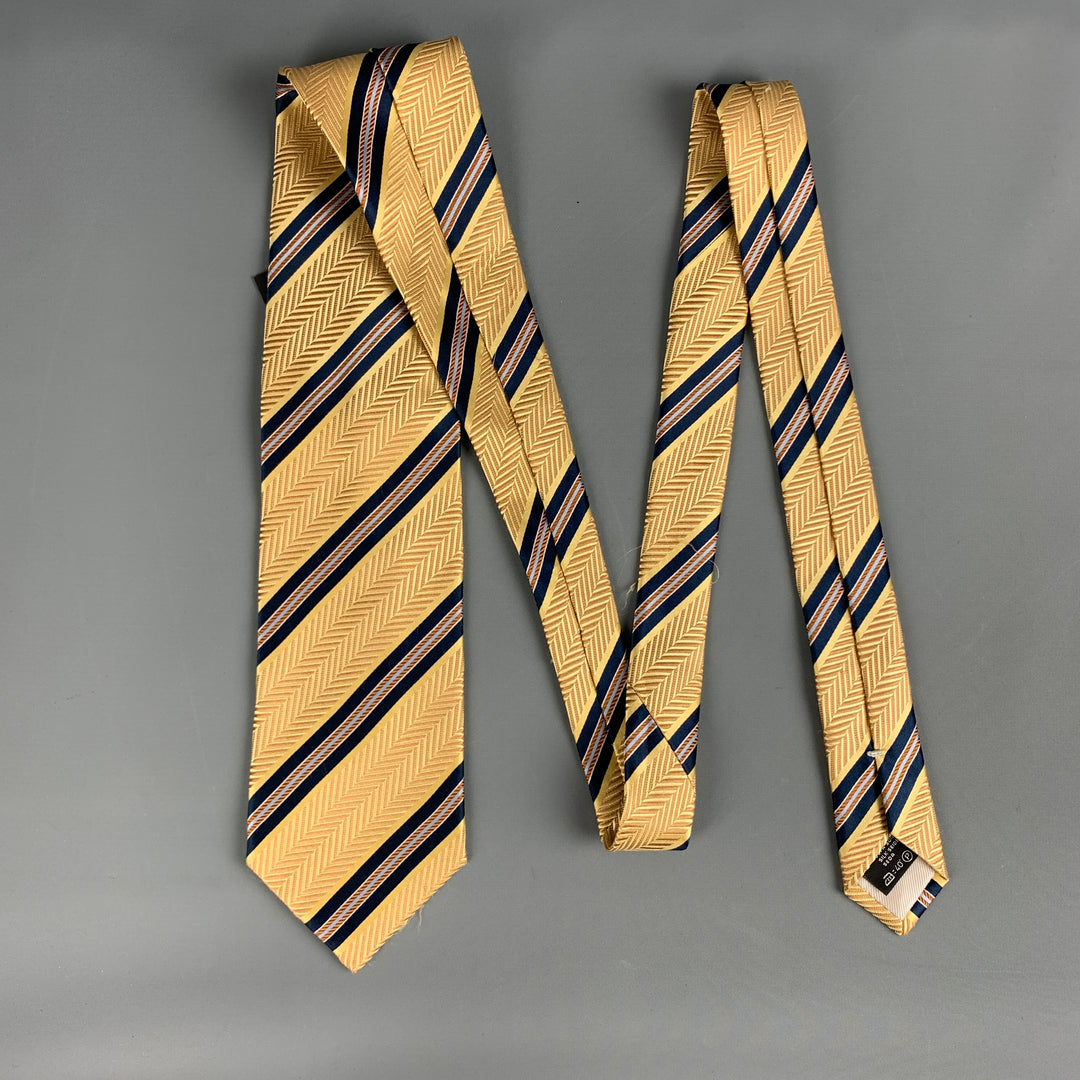 ERMENEGILDO ZEGNA Corbata de seda con rayas diagonales en amarillo marino y azul marino