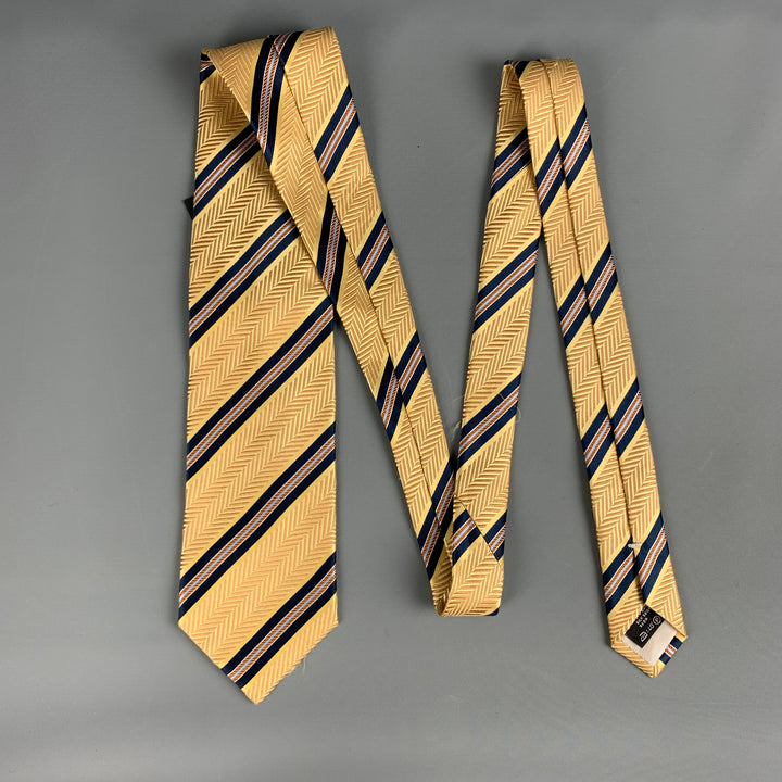 ERMENEGILDO ZEGNA Corbata de seda con rayas diagonales en amarillo marino y azul marino