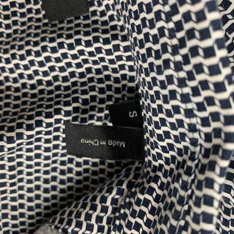 THEORY Size S Black White Cotton Lyrca Button Down Short Sleeve Shirt