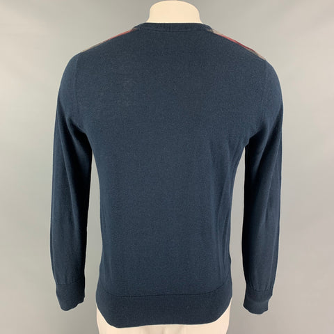 BURBERRY Size L Navy Cashmere Cotton Crew-Neck Pullover