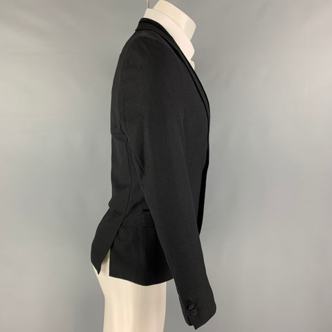 THE KOOPLES Size 36 Black Woven Peak Lapel Sport Coat