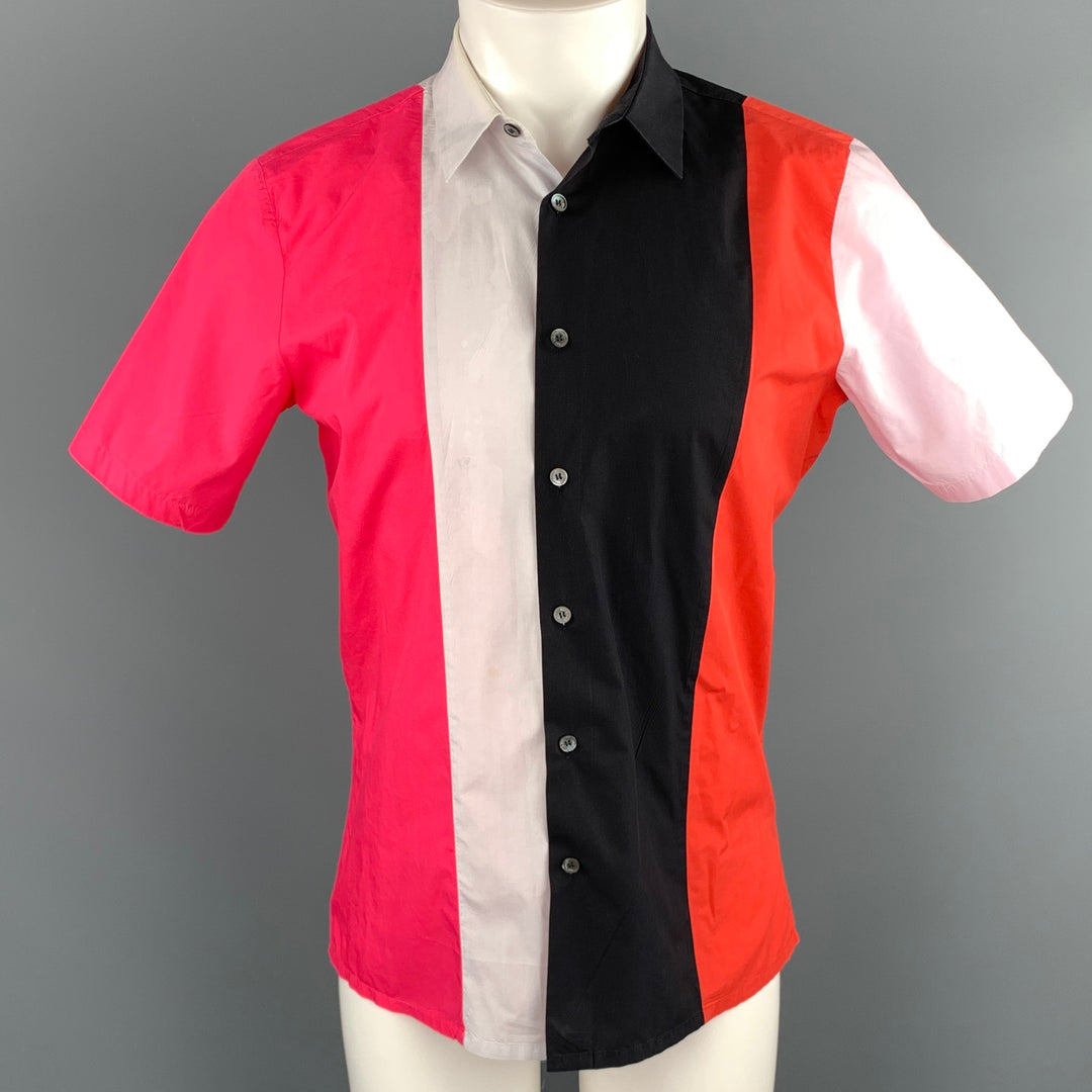 RAF SIMONS Camisa de manga corta con botones de algodón con bloques de color multicolor talla S