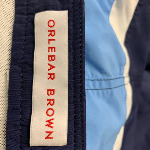 ORLEBAR BROWN Size 38 Navy White Stripe Nylon Side Tabs Swim Trunks