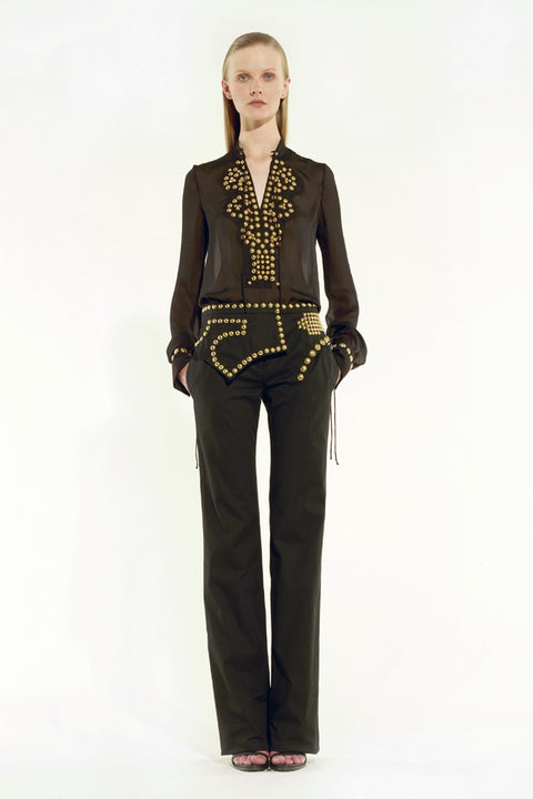 GIVENCHY 10 Blusa Resort 2010 de gasa de seda con tachuelas de oro negro