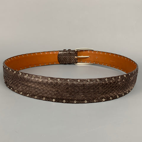 PAOLO VITALE Size 37 Brown & Silver Snake Skin Grommets Belt
