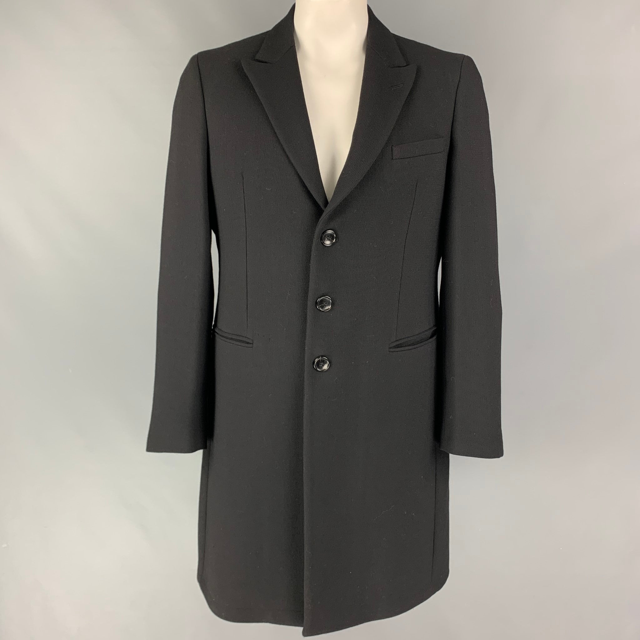 EMPORIO ARMANI Size 44 Black Wool Polyamide Coat Sui Generis