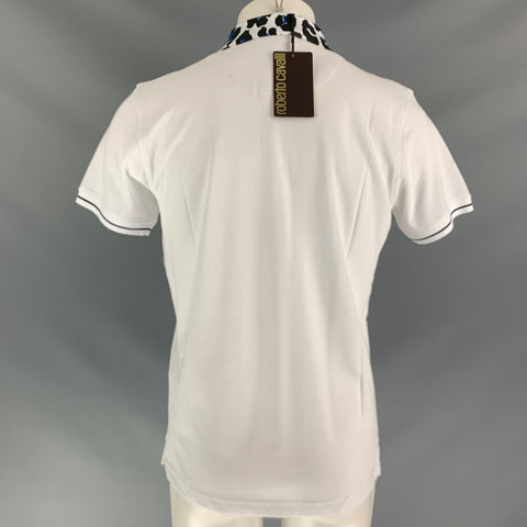 ROBERTO CAVALLI Size M White Black Cotton Short Sleeve Polo