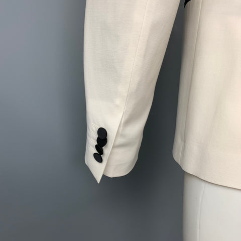 PAUL SMITH Size 36 Regular Cream & Black Wool Shawl Collar Sport Coat