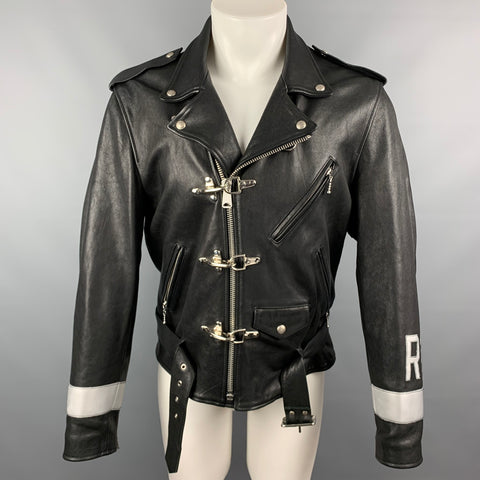 R13 Size M Black Leather Brooklyn USA Biker Jacket
