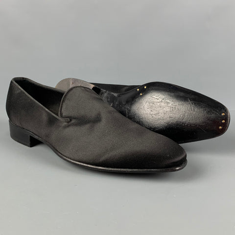 BARNEY'S NEW YORK Size 12 Black Solid Satin Slip On Loafers