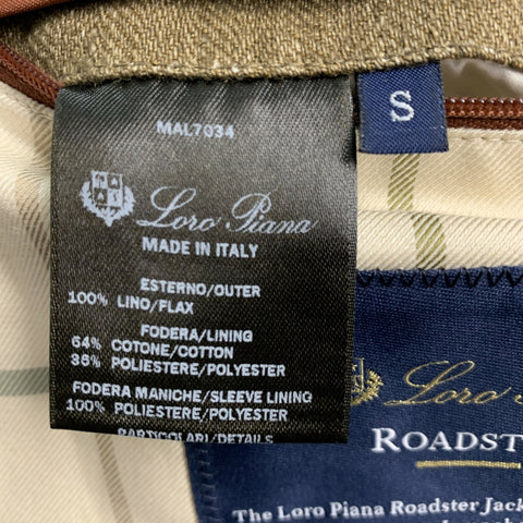LORO PIANA Size S Brown Olive Flax Herringbone Zip Up Coat