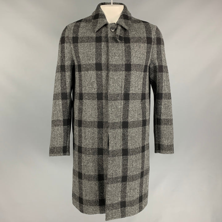 MACKINTOSH Size 42 Grey & Black Plaid Wool Hidden Placket Coat