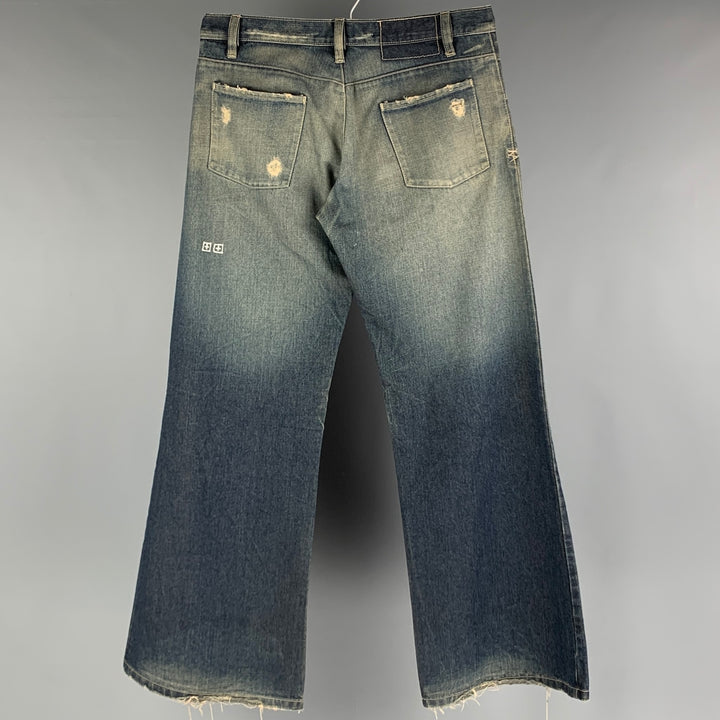 TSUBI Size 8 Blue Cotton Distressed Wide Leg Jeans