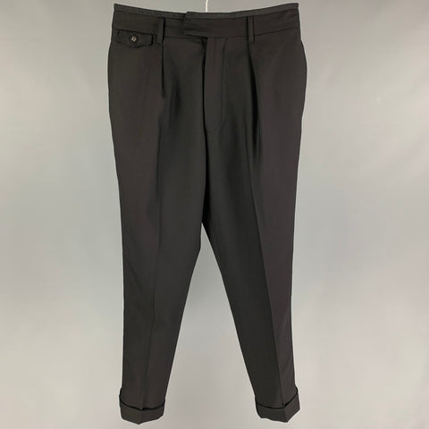 OFFICINE GENERALE Talla 30 Pantalón de vestir con bragueta de botones de lana negra