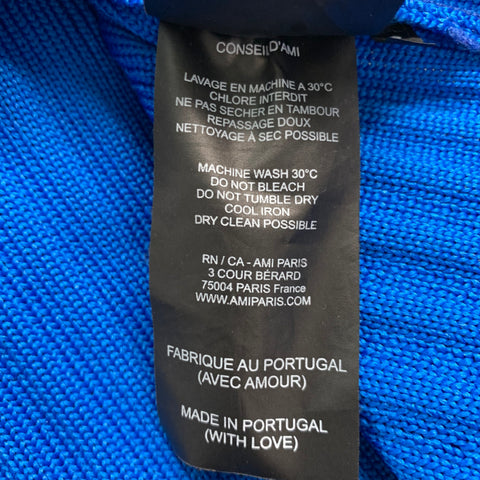 AMI Size S Blue Ribbed Polyester Crew-Neck Sweater