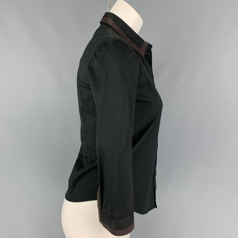 PRADA Size 2 Black Brown Cotton Nylon Blouse