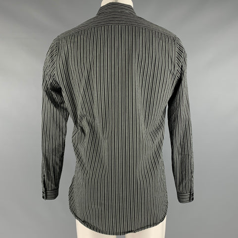 SAINT LAURENT Size M Black Grey Stripe Cotton Long Sleeve Shirt